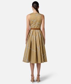 Cotton dress with raffia print and ribbon