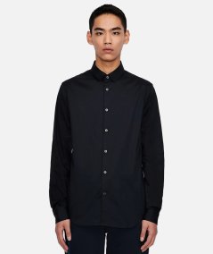 Stretch cotton shirt with tone-on-tone logo