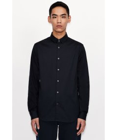 Stretch cotton shirt with tone-on-tone logo