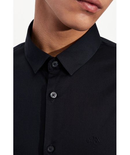 Stretch cotton shirt with tone-on-tone logo