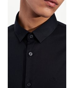 Stretch cotton shirt with tone-on-tone logo