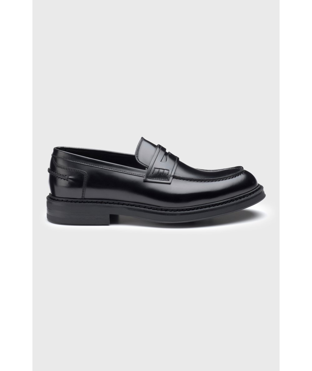 Black leather loafers