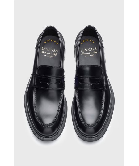 Black leather loafers